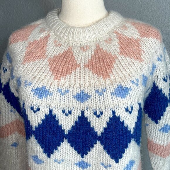 VERO MODA Fair Isle Nordic Sweater recycled materials - White Blue & Blush NWT S - Picture 2 of 10